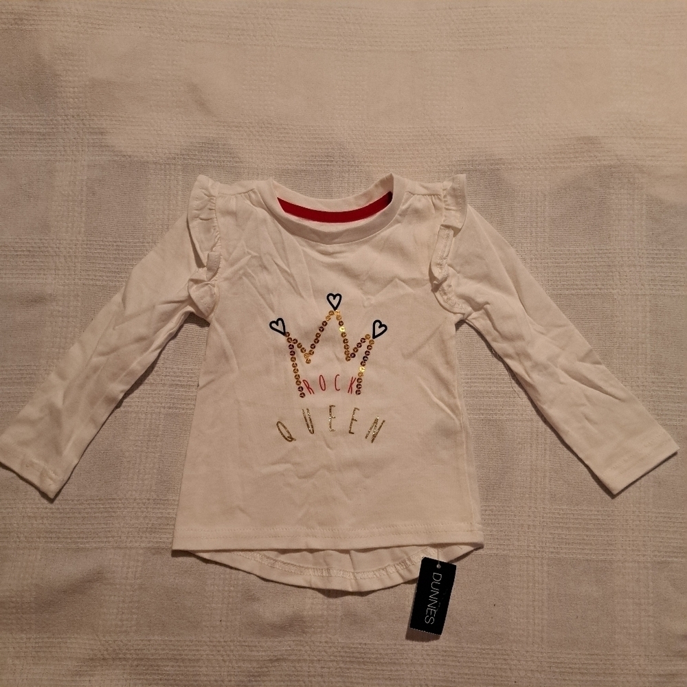Dunnes girls 9-12 months long sleeve shirt, Rock Queen with crown design, nwt